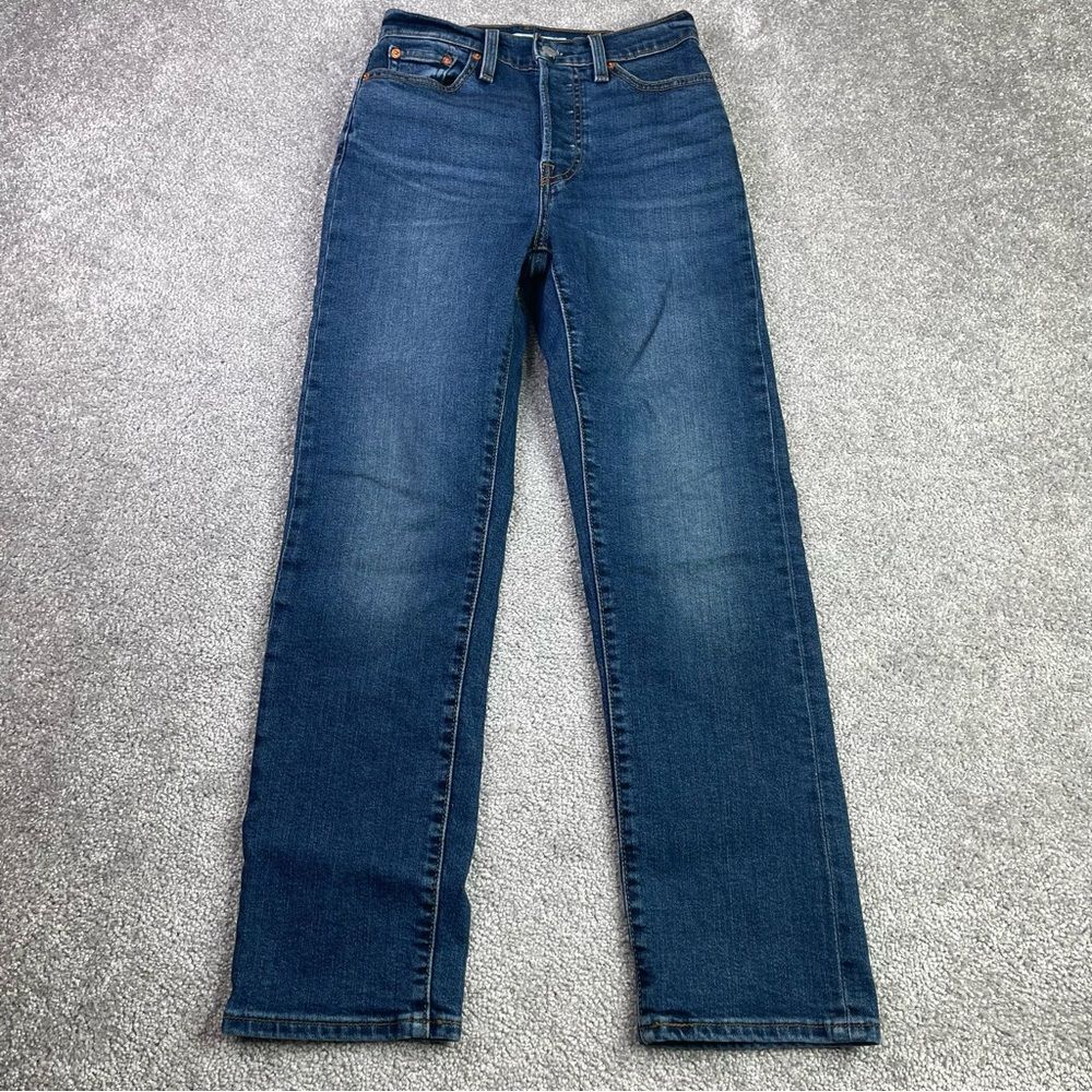 Levi’s Wedgie Straight Jeans 25 High Rise Cropped Button Fly Dark Wash